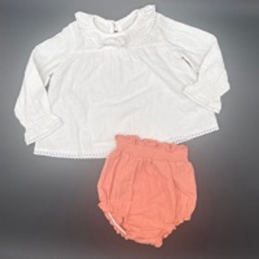 SERENDIPITY by Shrimp & Grits Outfit Set 12-18M White & Peachy Pink